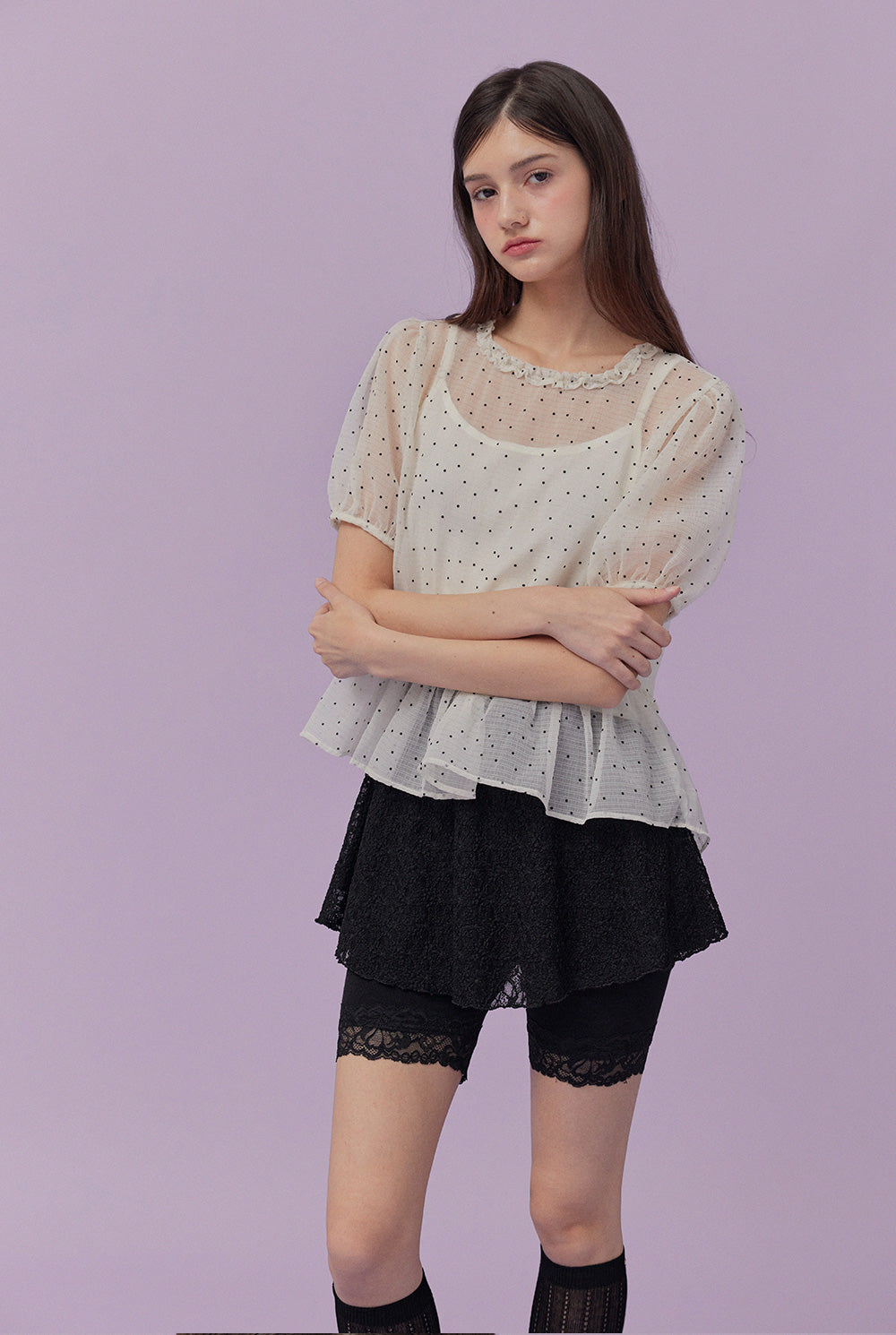 [TWEE] Blusa Belle Dot con Maniche Svasate Trasparenti