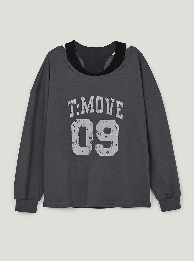 TWEE Bena vintage printing sleeveless T-shirt set | Charcoal product-only view
