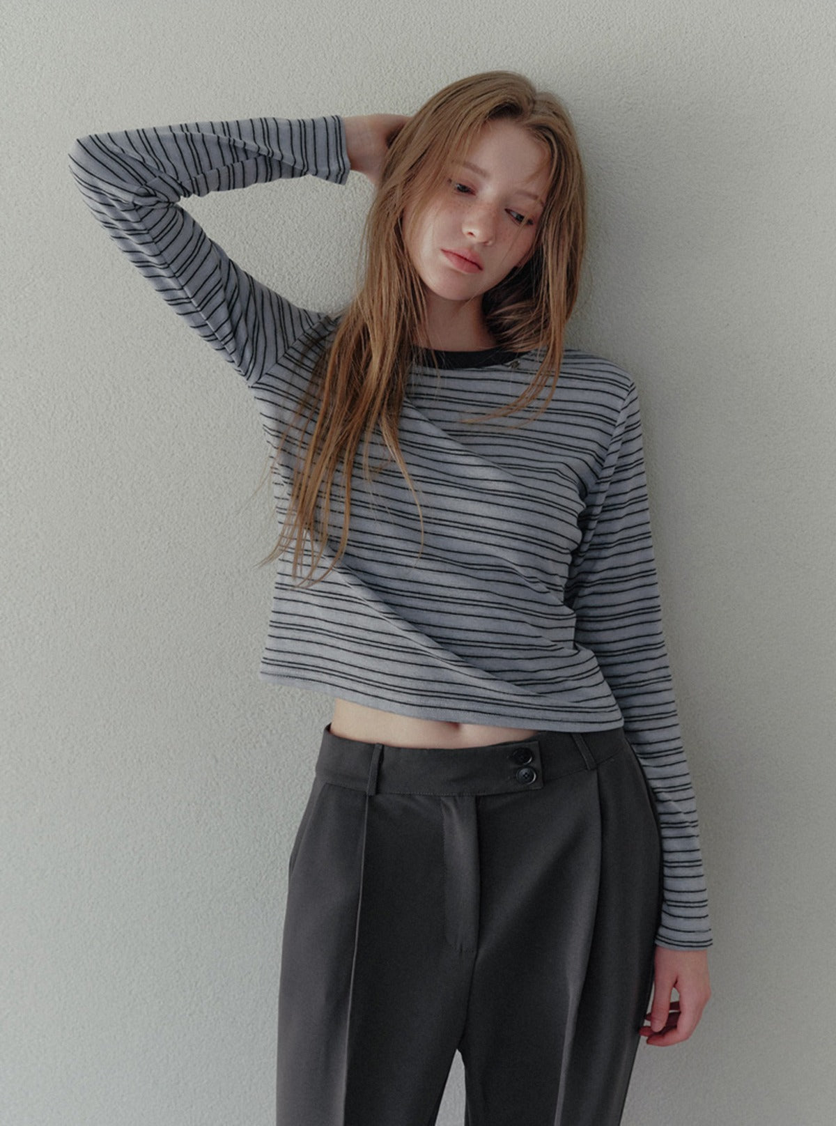 Bizen stripe semi-cropped long sleeve T-shirt | Main