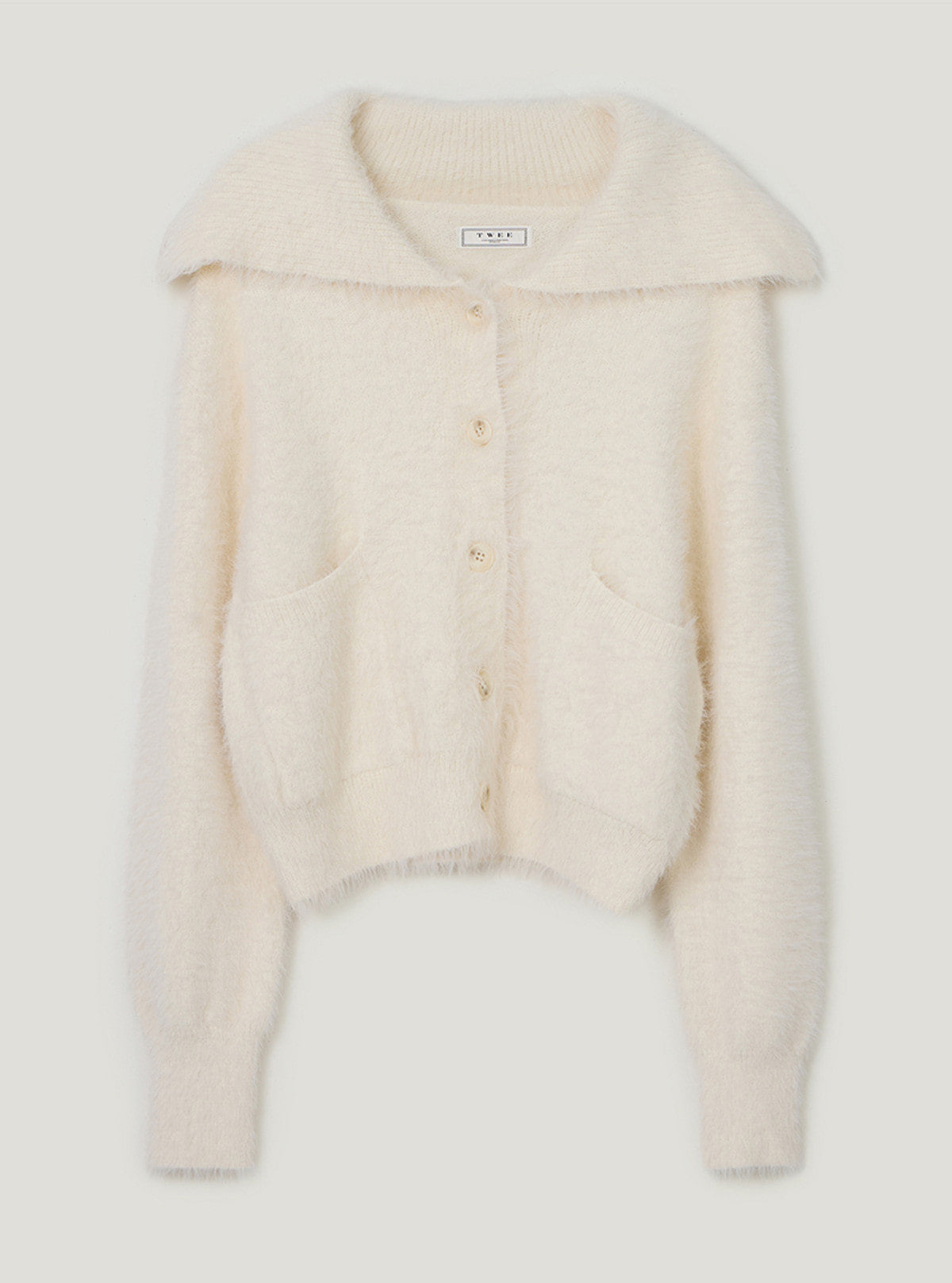 TWEE Sophie brushed collar knit long sleeve cardigan | Ivory product-only view