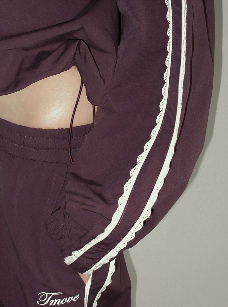 TWEE Mopen lace nylon V-neck long sleeve sweatshirt | Product styling view 5