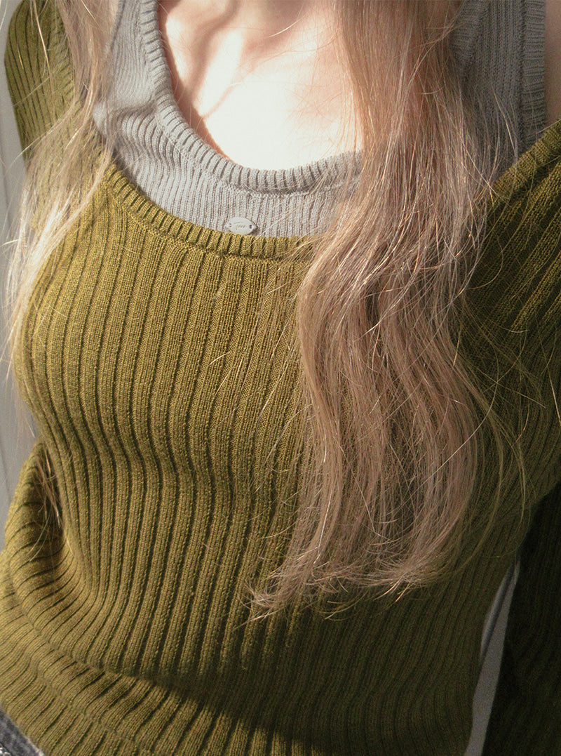 TWEE Kellon halter layered long sleeve knit | Product styling view 8