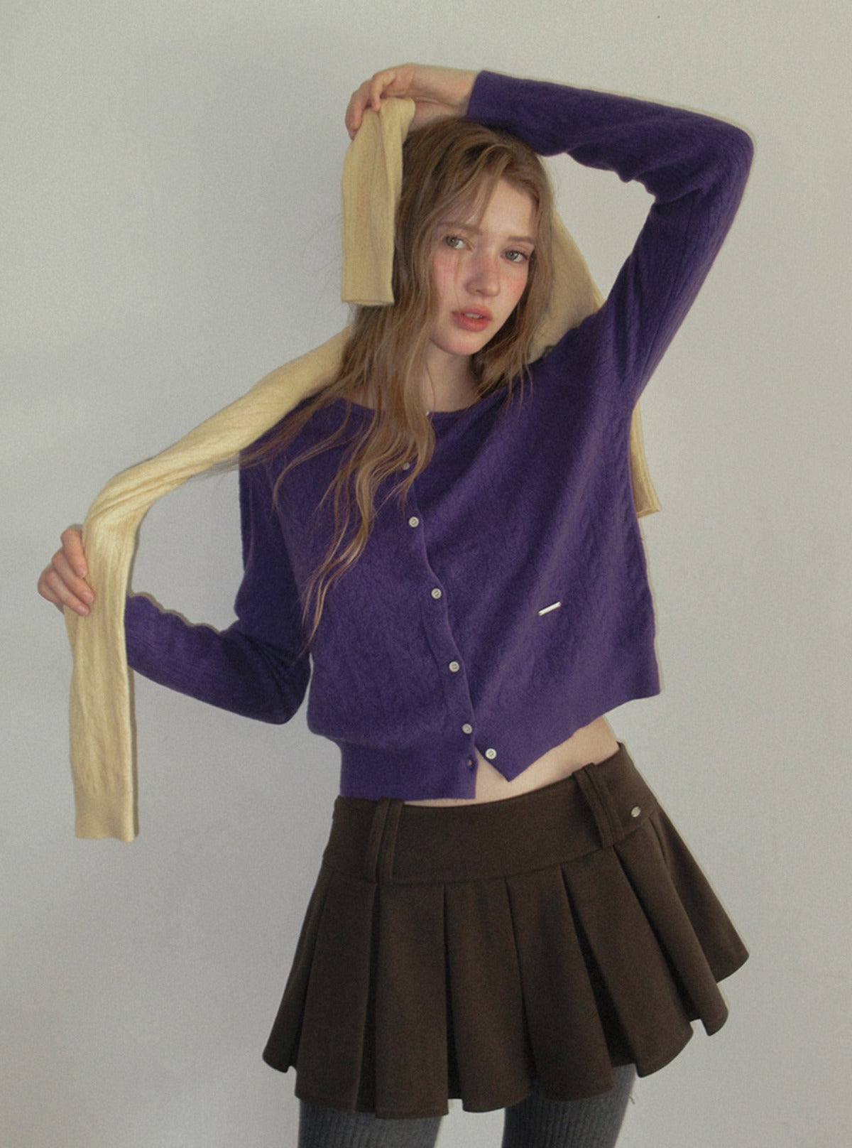 TWEE Itso cable round neck knit long sleeve cardigan | Main product image