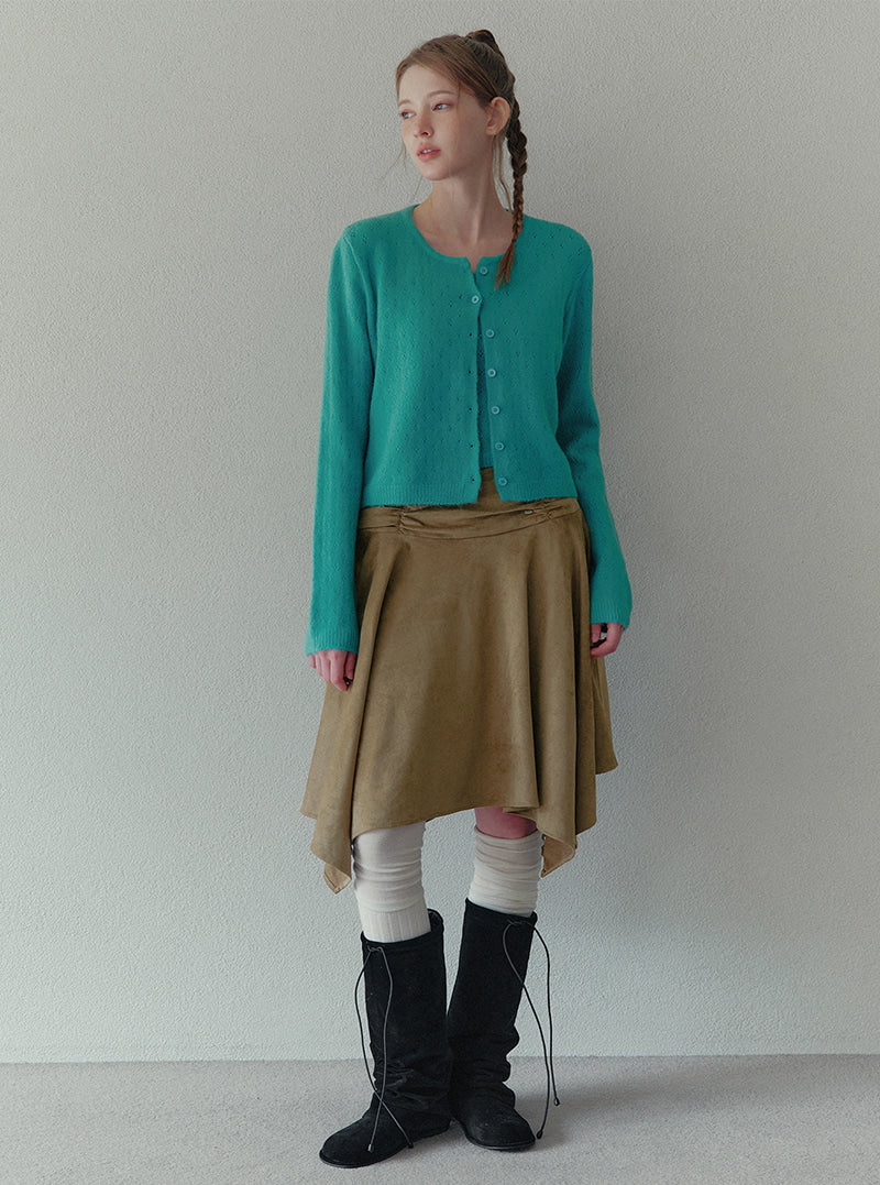 Tiz shirring suede asymmetric midi skirt | View 5