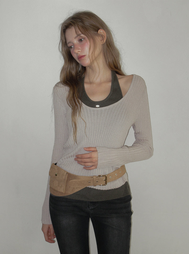 TWEE Besit halter layered long sleeve knit | Product styling view 3