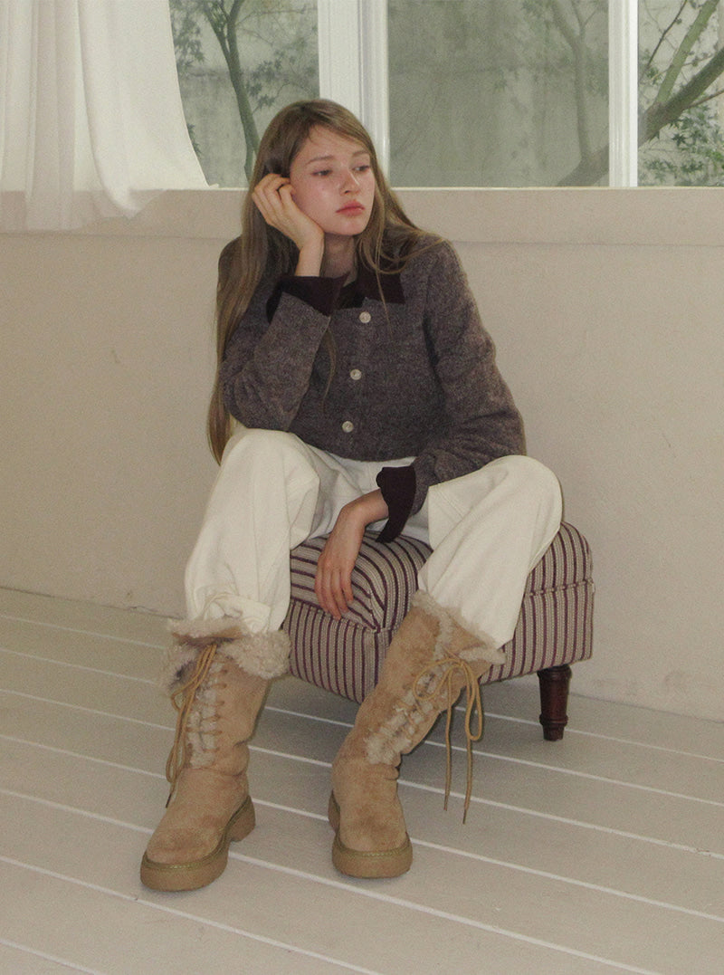 TWEE Newel diagonal button long sleeve knit | Product styling view 10