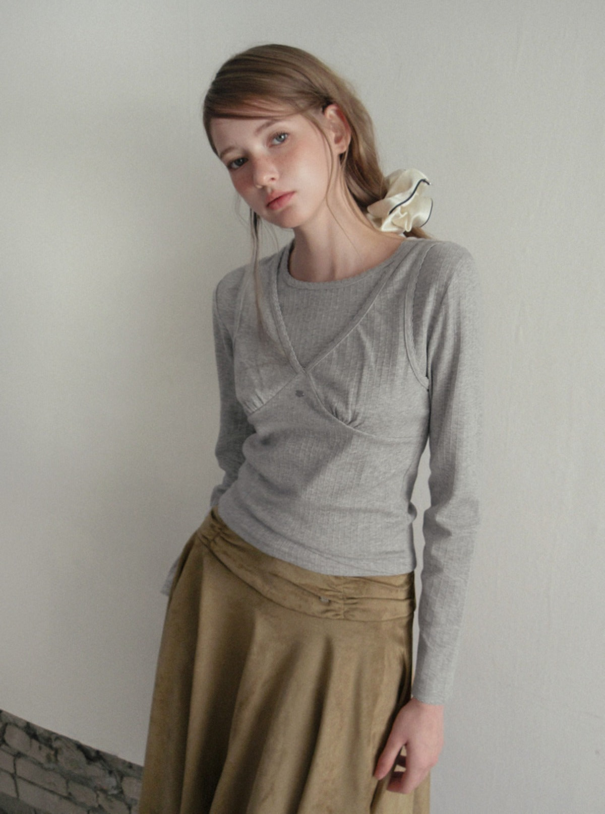TWEE Bokle lace sleeveless long sleeve T-shirt set | Main product image