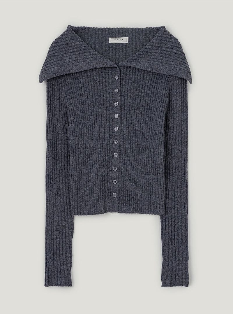 TWEE Riden sailor collar ribbed long sleeve knit | Blue product-only view