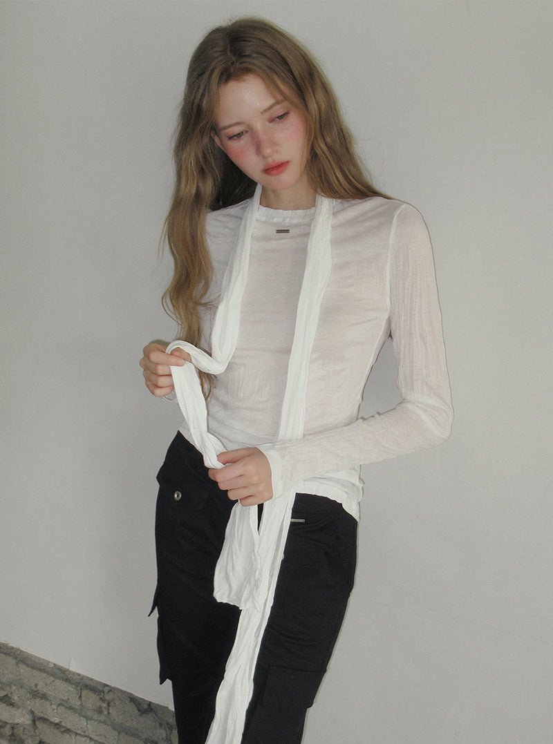 TWEE Toen wrinkle round neck long sleeve T-shirt (strap set) | Product styling view 6