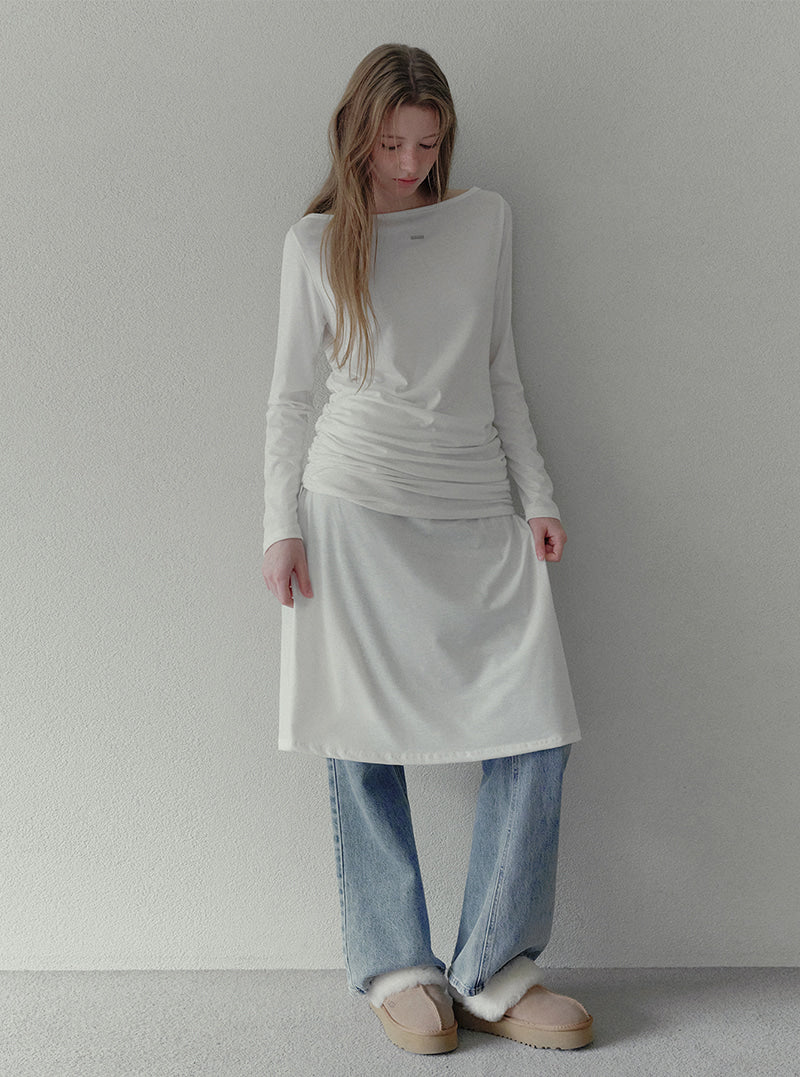 Elli shirring boat neck long dress | View 6