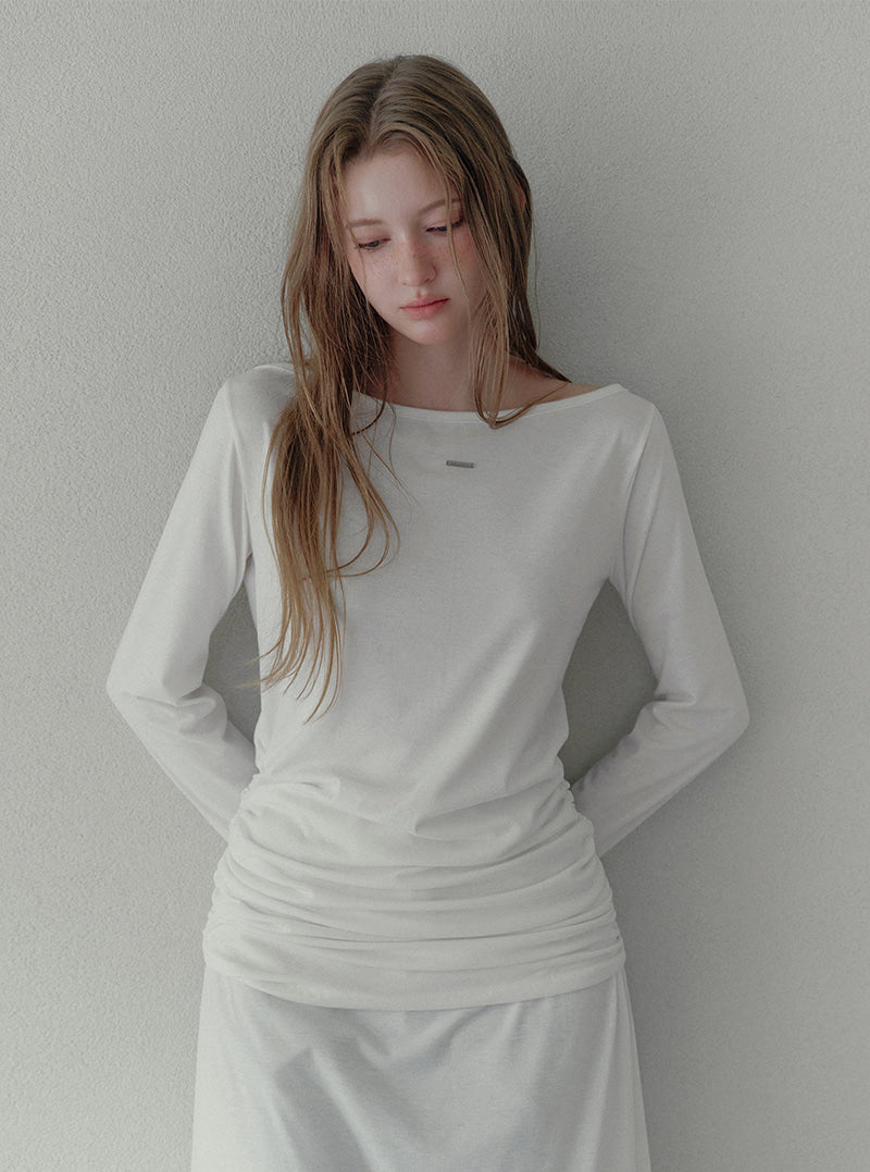 Elli shirring boat neck long dress | View 3