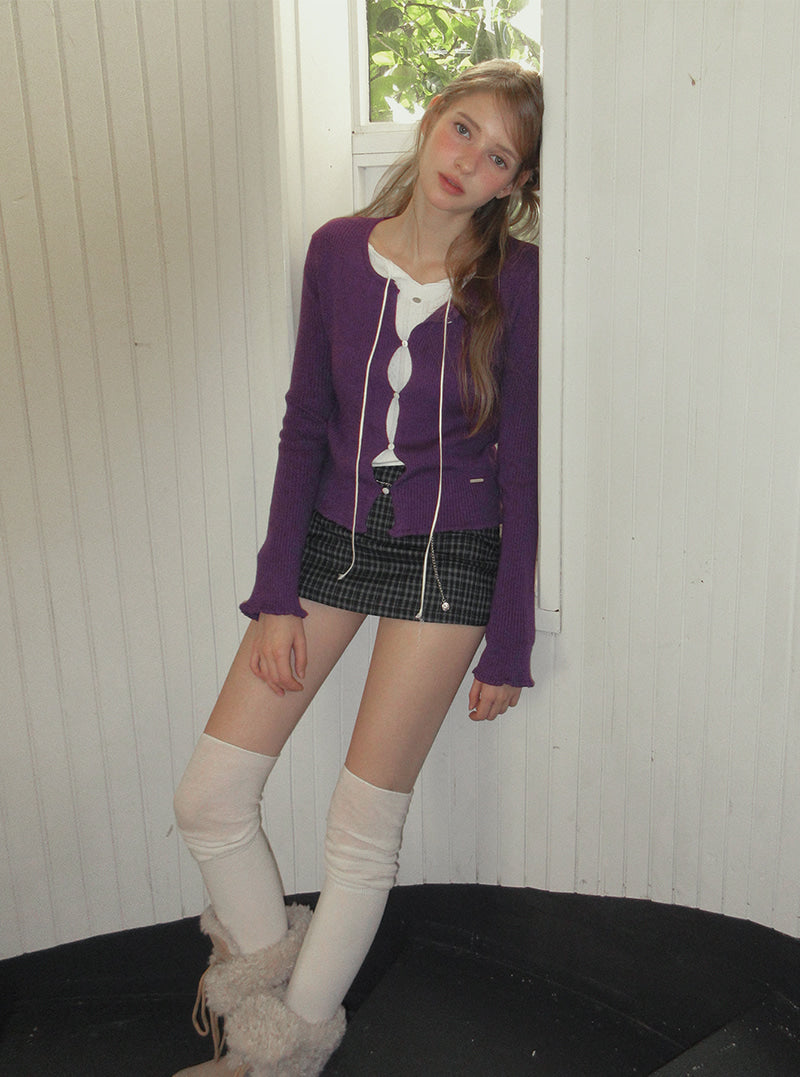 TWEE Hipston button ribbed knit long sleeve cardigan | Product styling view 4