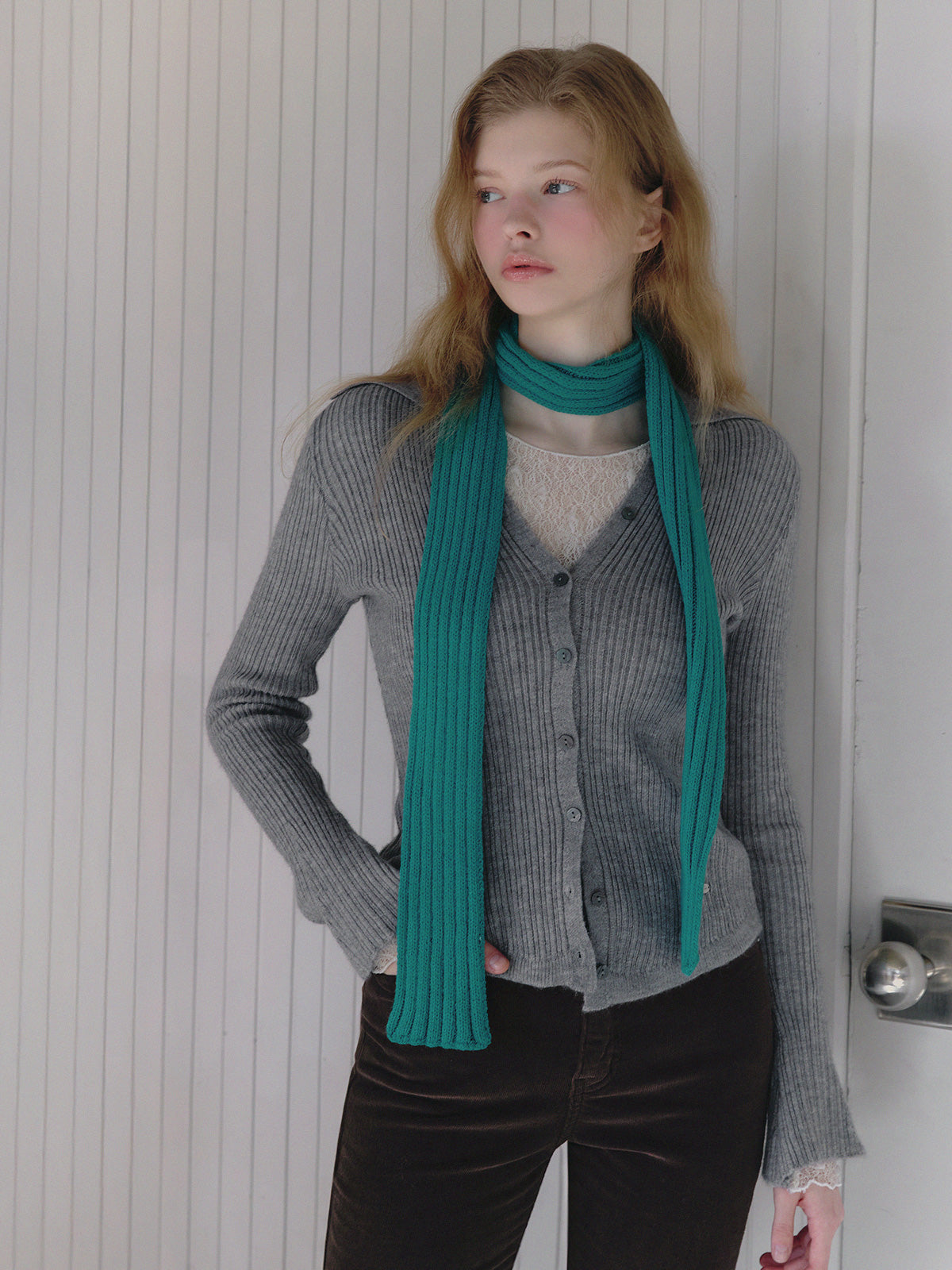 Tails collar ribbed long-sleeve cardigan