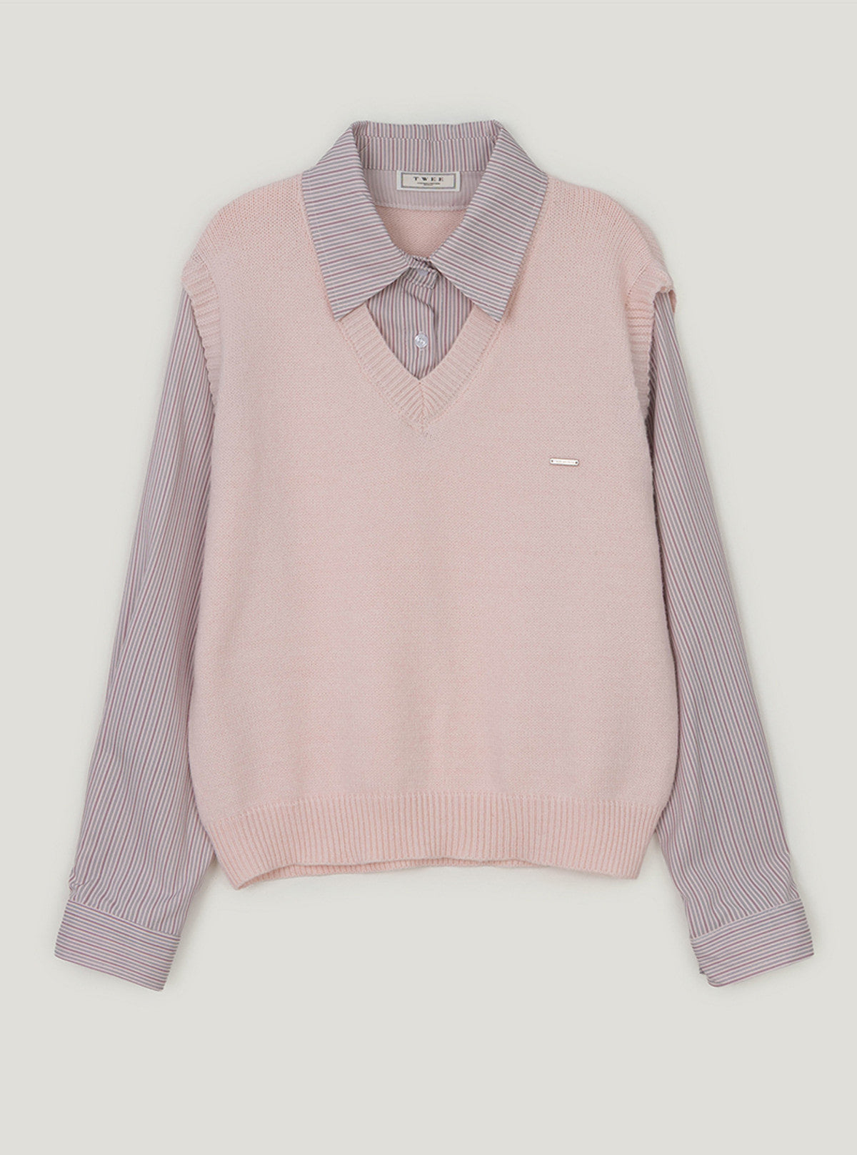 Poldin shirt layered long sleeve knit | Pink cutout