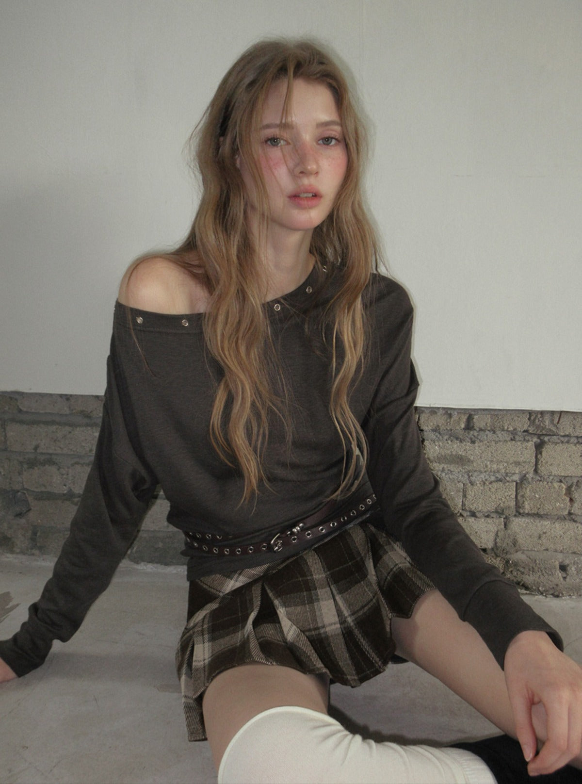 TWEE Leso eyelet shirring loose-fit long sleeve T-shirt | Main product image