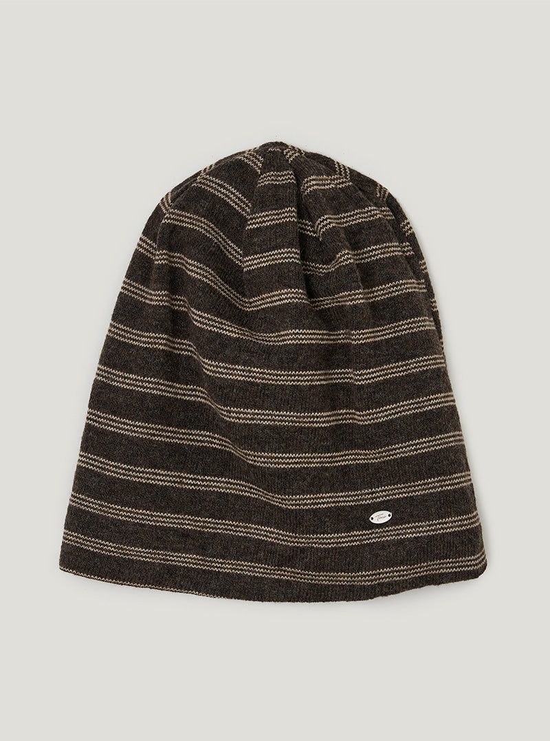Chen stripe knit beanie | Brown cutout