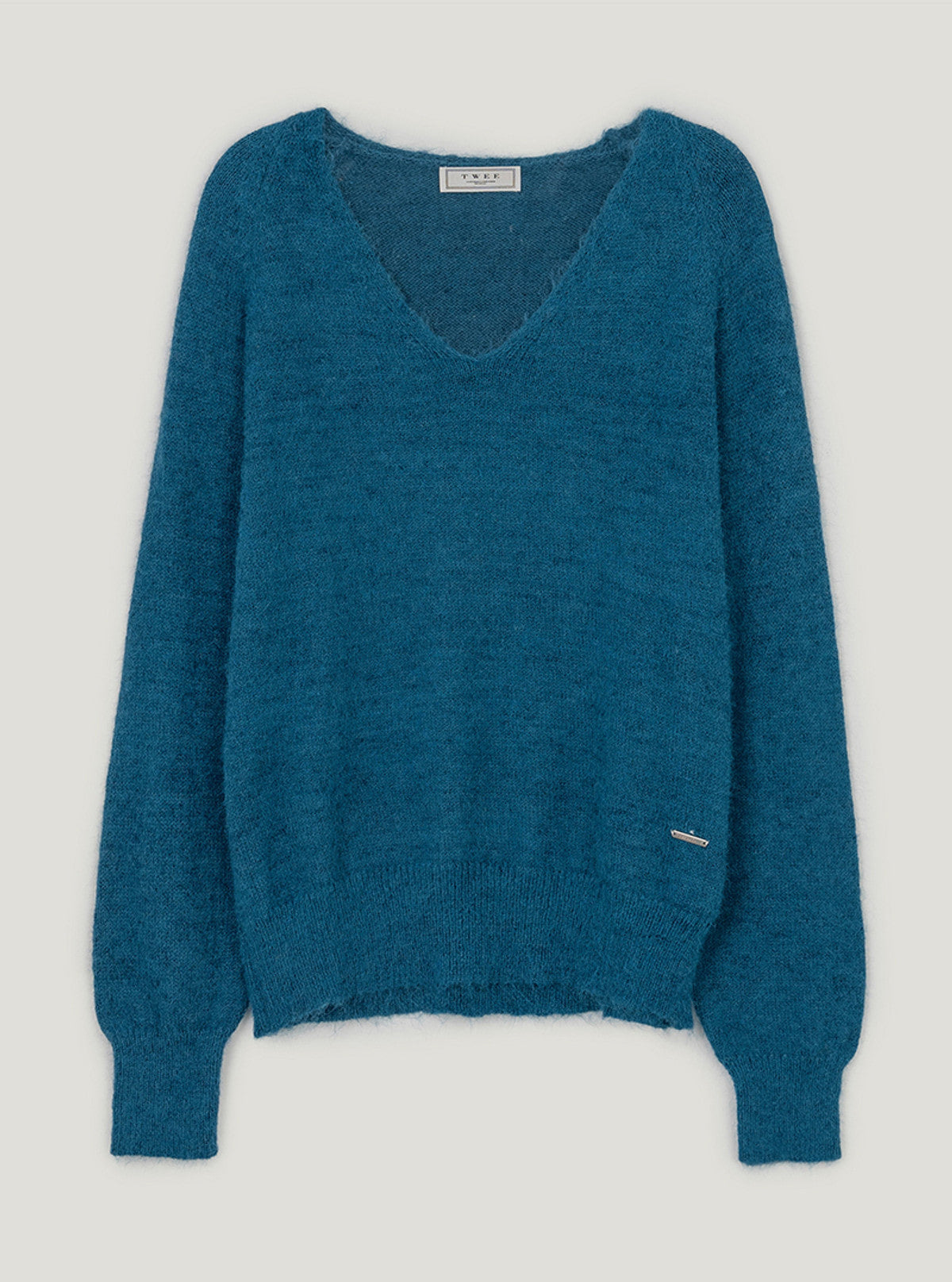 Kiyu brushed V-neck long sleeve knit | Blue cutout