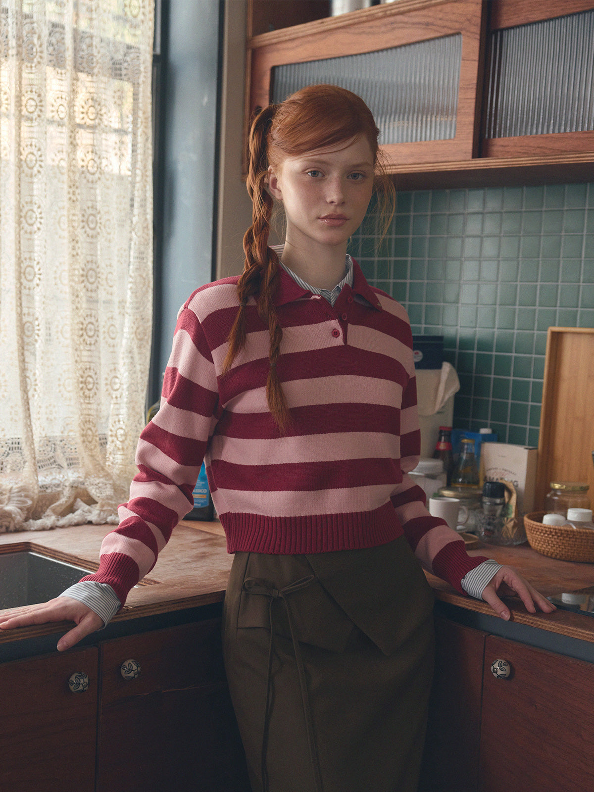 [TWEE] Pull en maille à col contrasté Nuo Stripe à manches longues