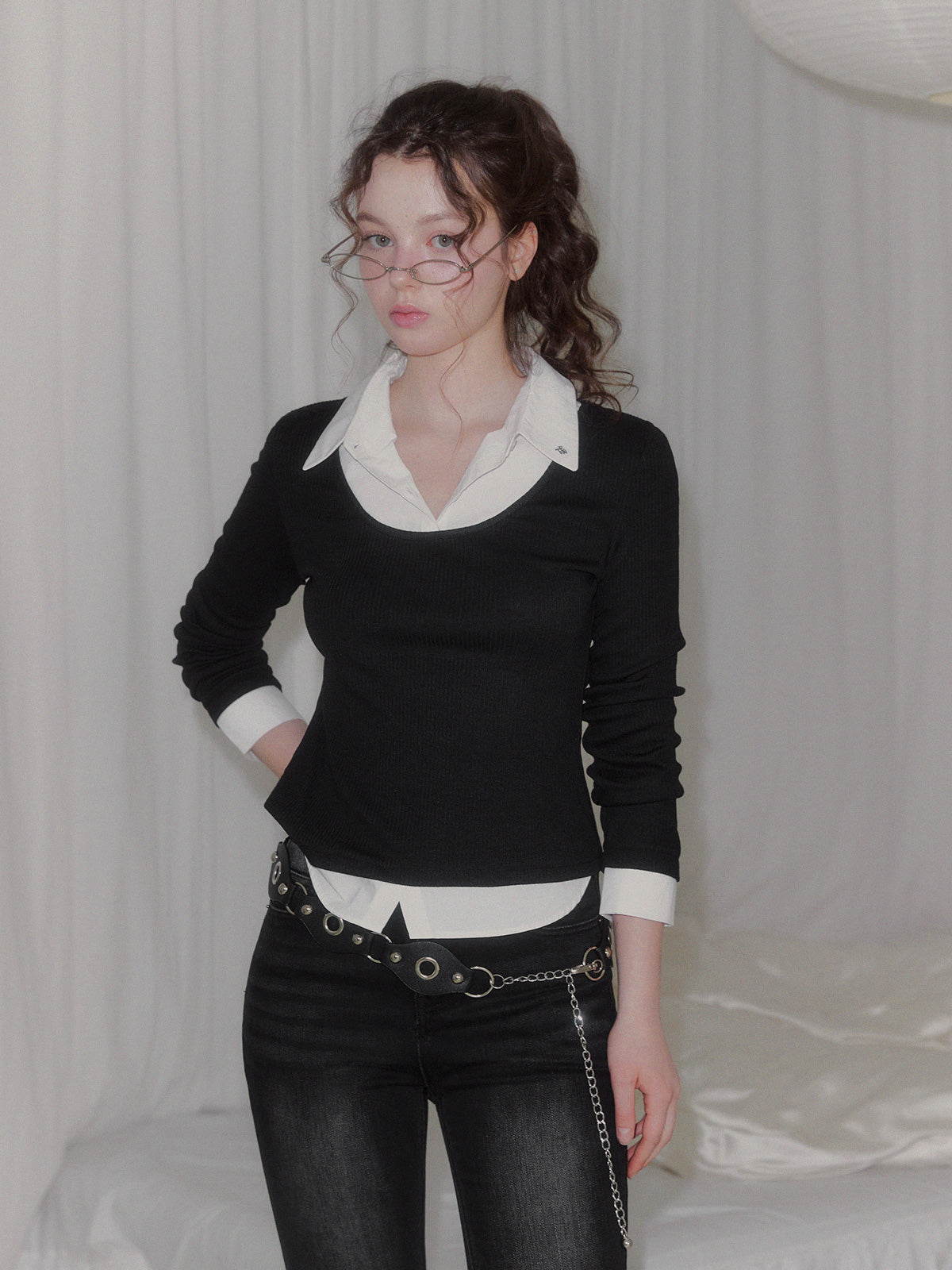 [TWEE] Ellen Kontrast-Ripp Langarm-T-