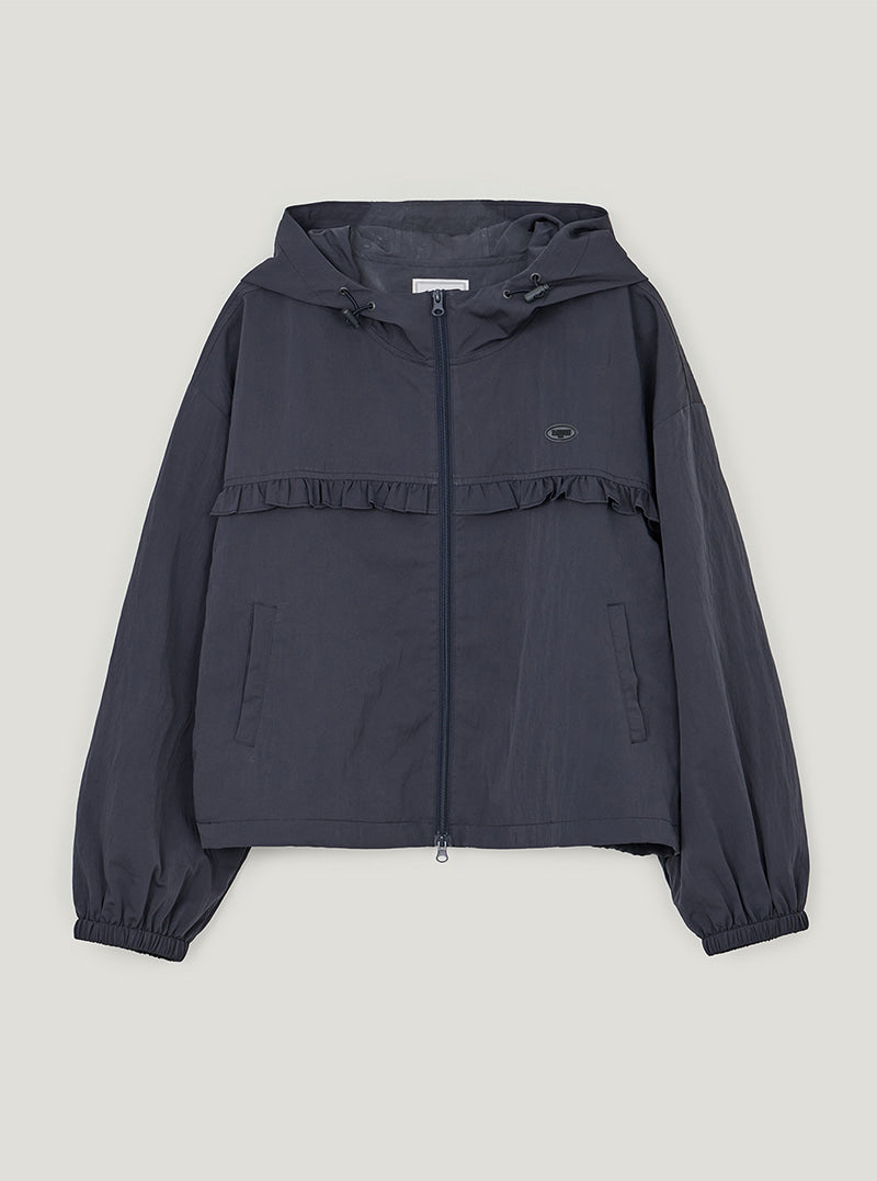 TWEE Bender frill nylon hood windbreaker jumper | Navy product-only view