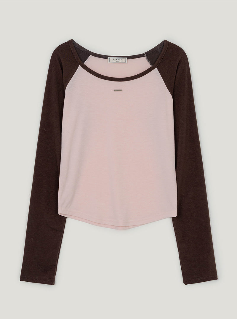TWEE Rushi contrast raglan long sleeve T-shirt | Pink product-only view