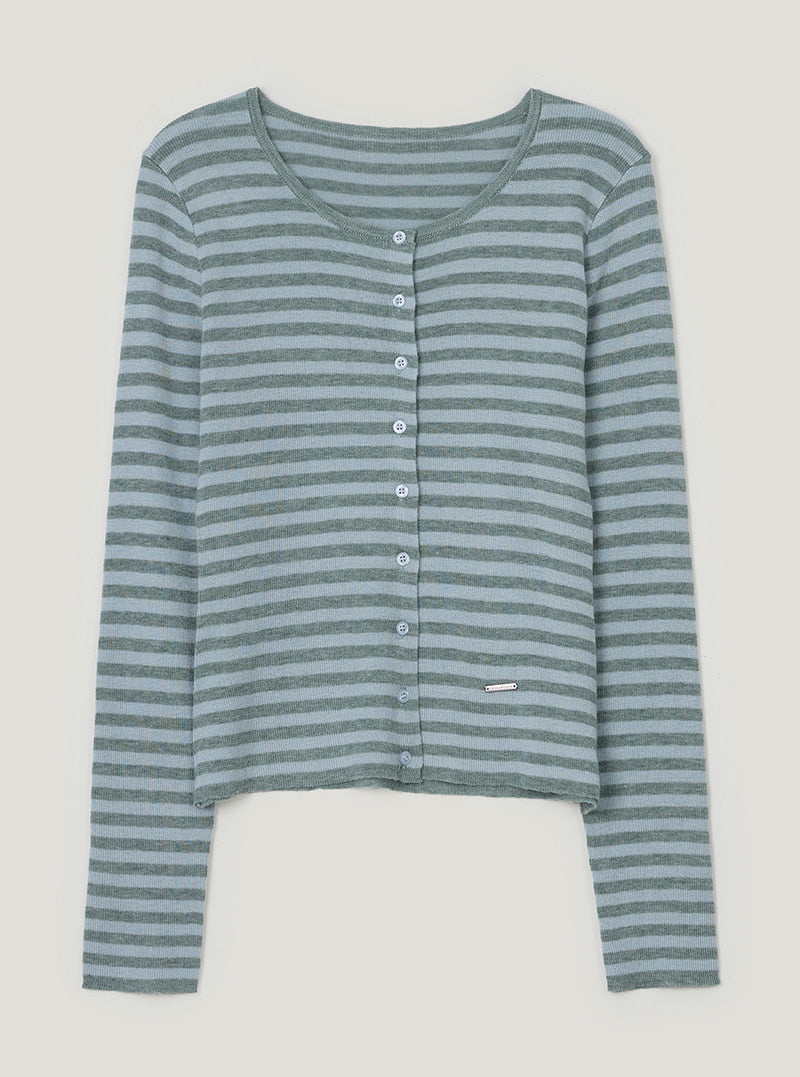 TWEE Pera stripe knit long sleeve cardigan | Mint product-only view