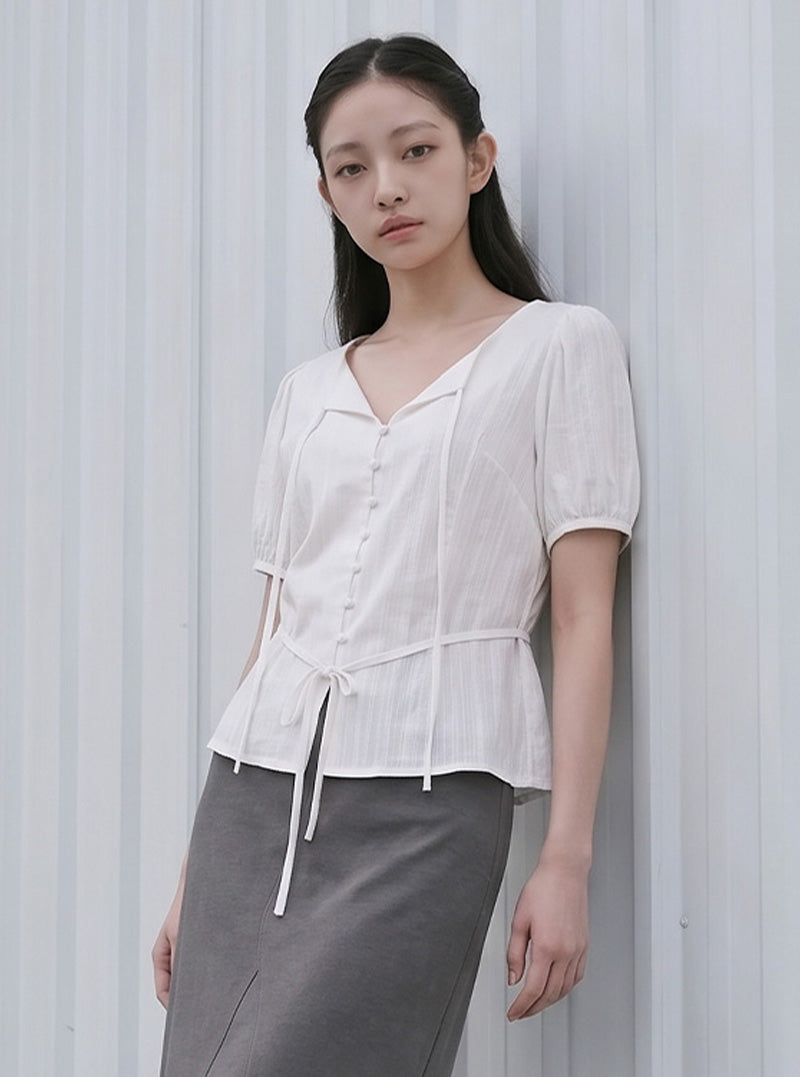 Noa ribbon puff blouse | View 3