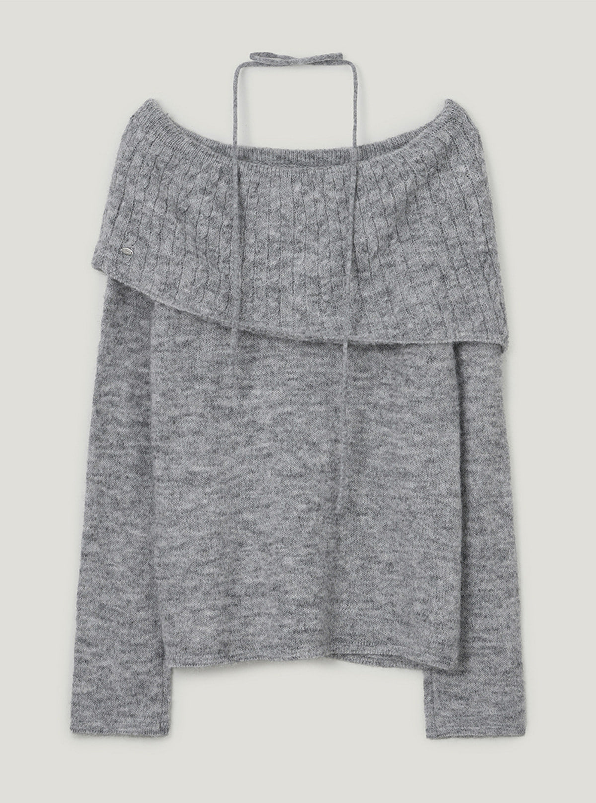TWEE Ritun patterned off-shoulder long sleeve knit (strap set) | Gray product-only view