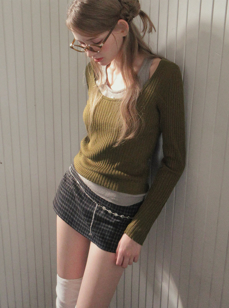 TWEE Kellon halter layered long sleeve knit | Product styling view 7