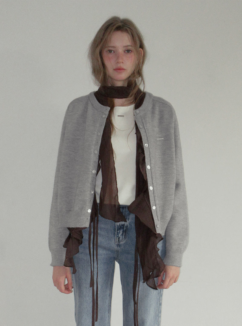TWEE Ble round neck basic knit long sleeve cardigan | Product styling view 4