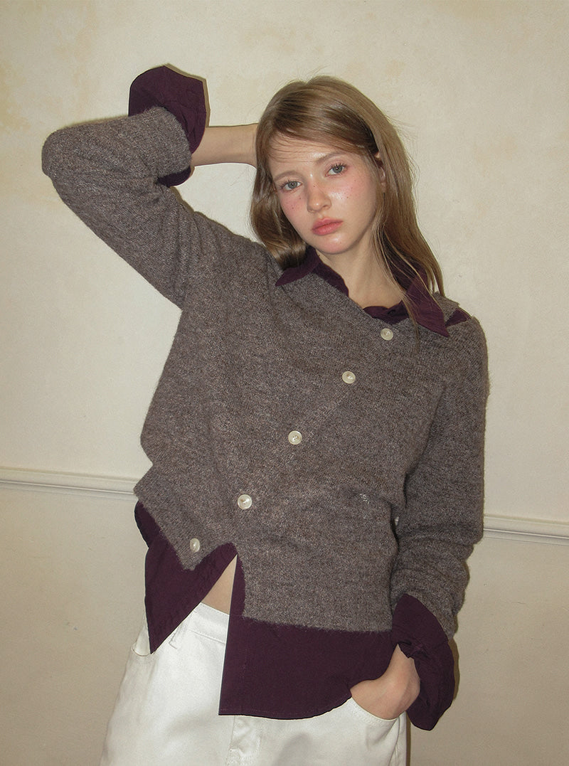 TWEE Newel diagonal button long sleeve knit | Product styling view 9
