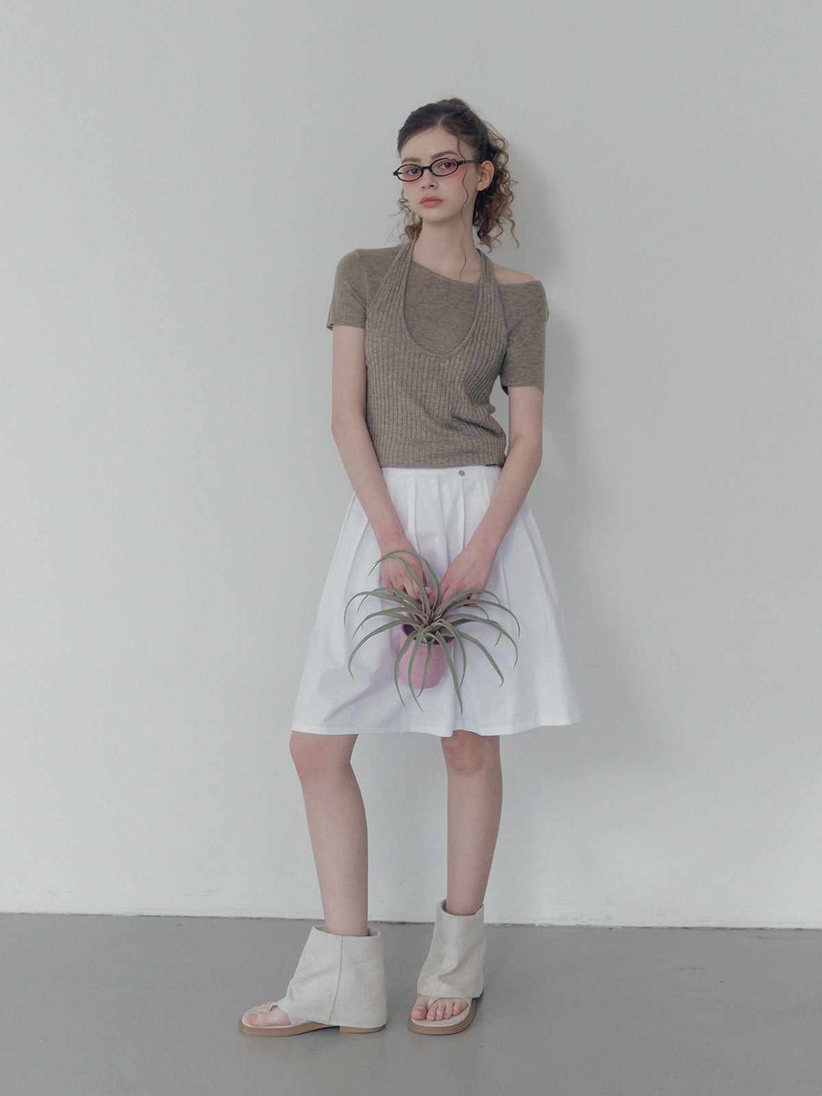 [TWEE] Canut Maglia a Strati con Collo All'Americana e Maniche Corte