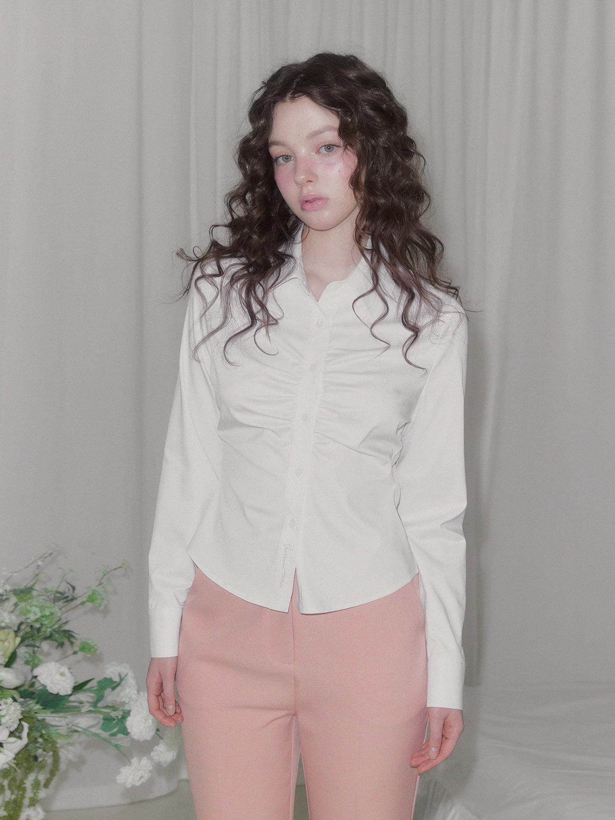 [TWEE] Pillen Raffung Slim-Fit Langarmshirt