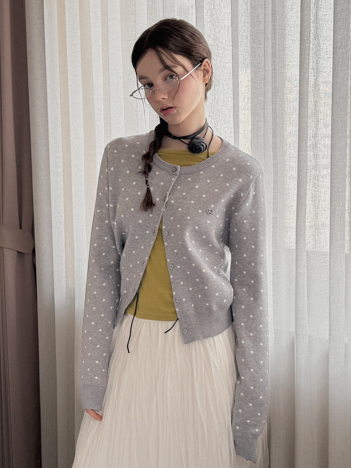 Pennin Dot Long-Sleeve Knit Cardigan
