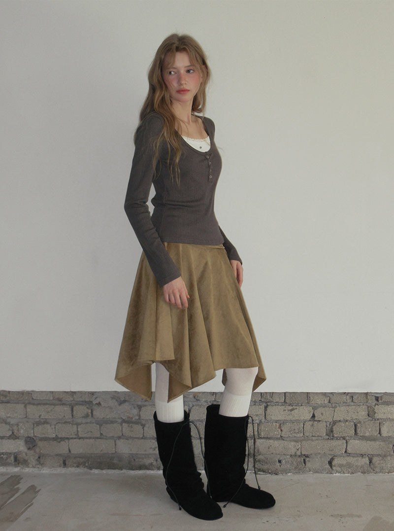 TWEE Runki layered button long sleeve T-shirt | Product styling view 4