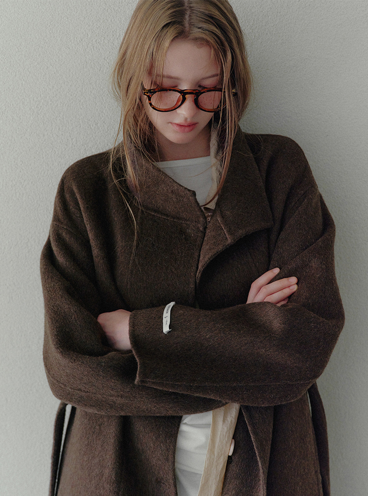Obez asymmetric button handmade long coat (strap set) | View 8
