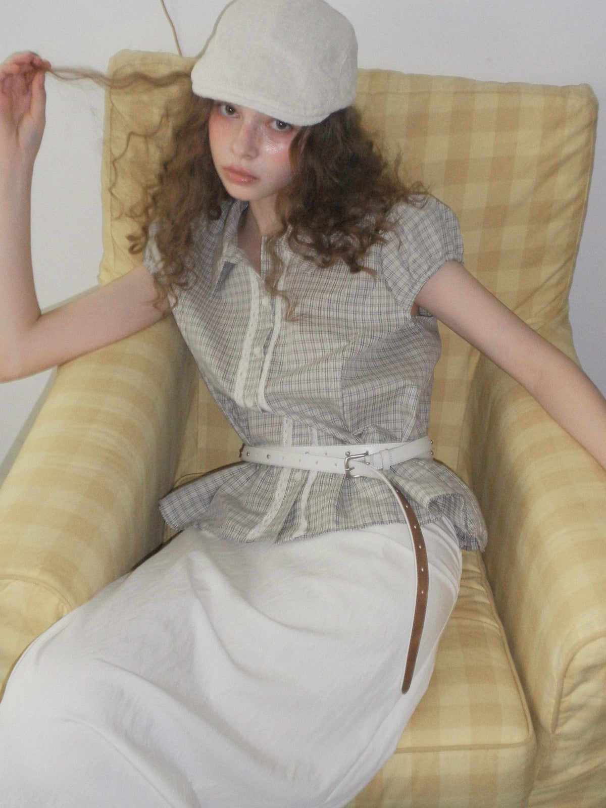 Hidel lace frill short sleeve blouse