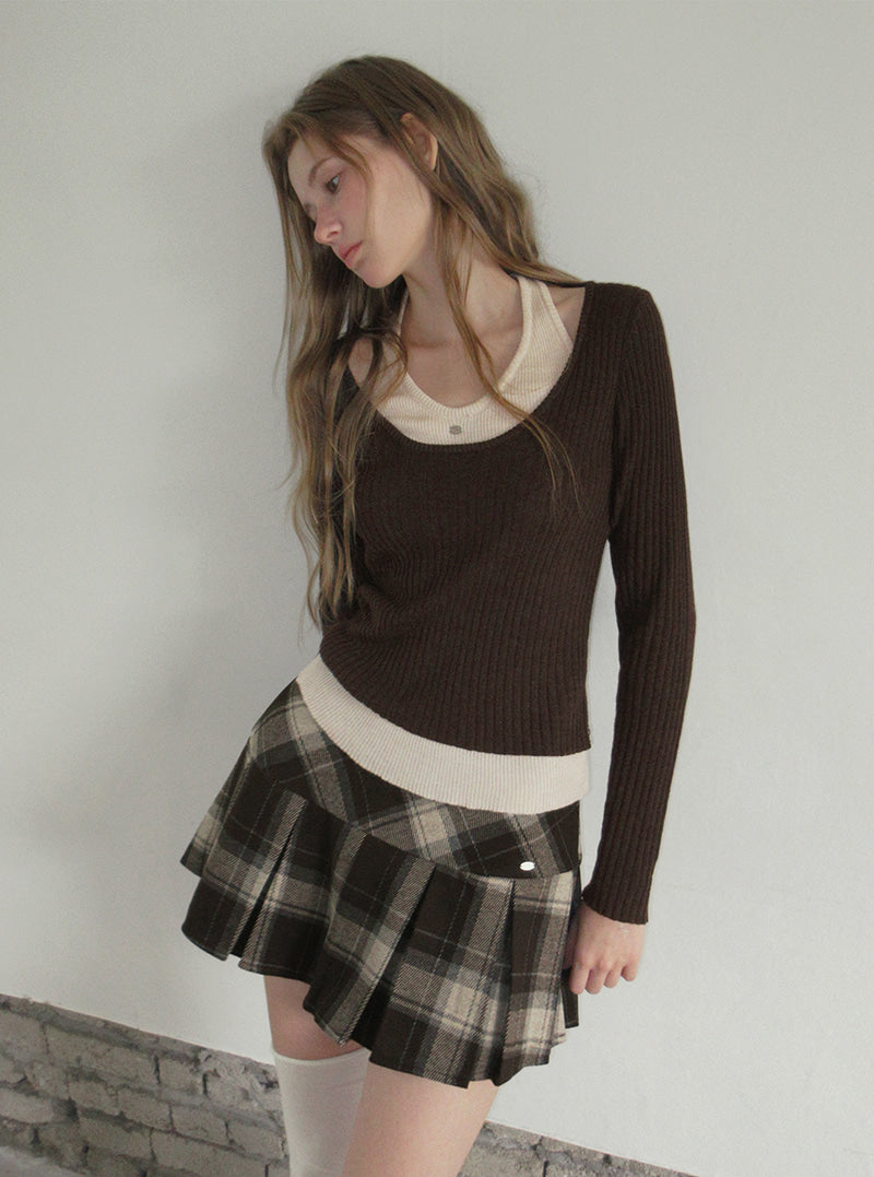 TWEE Kellon halter layered long sleeve knit | Product styling view 3