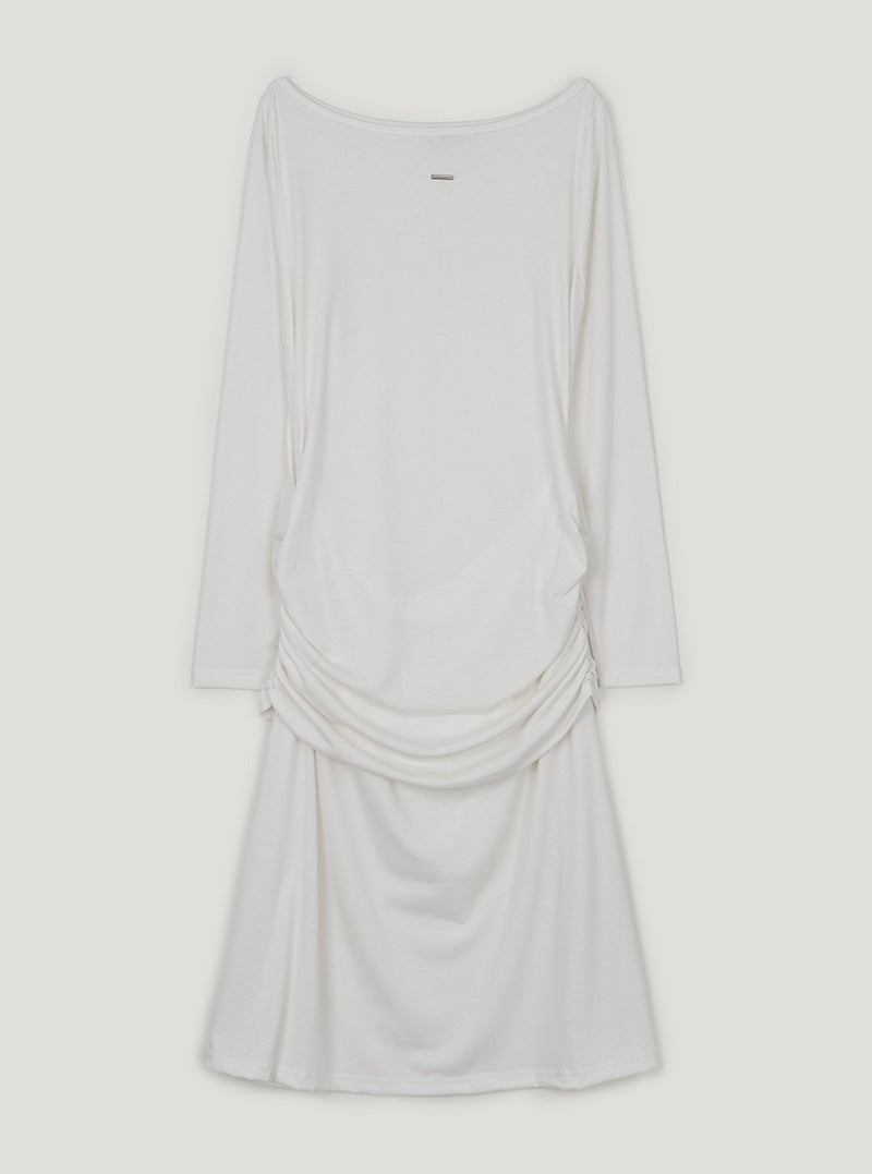 Elli shirring boat neck long dress | Ivory cutout