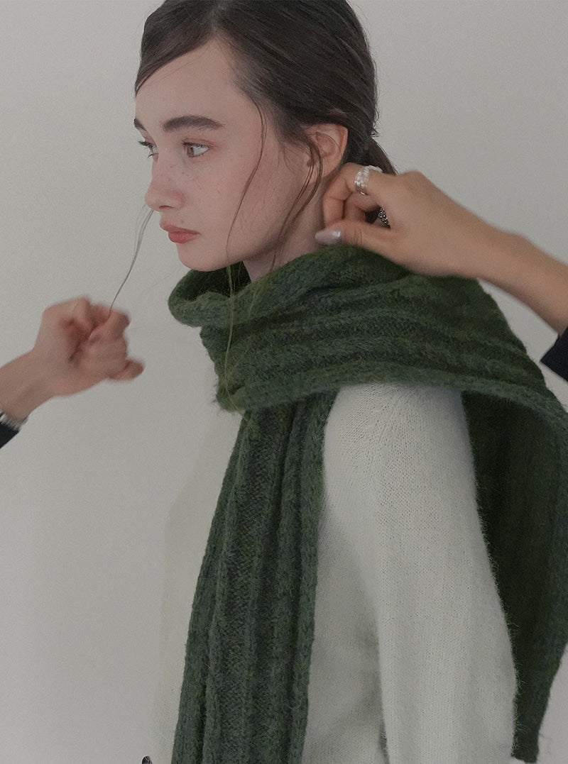 Dehen basic color ribbed knit muffler | View 9