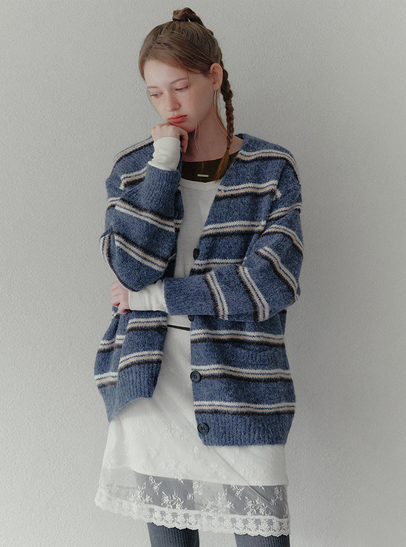 Reta V-neck oversized heavyweight knit long sleeve cardigan | View 3