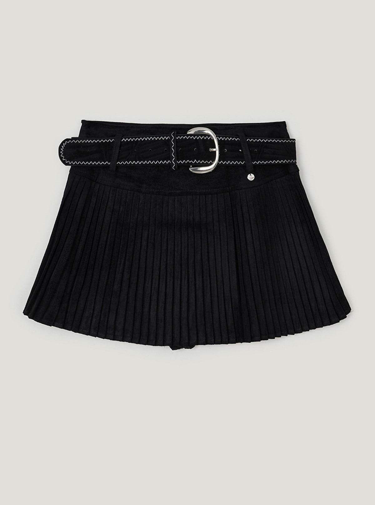 TWEE Tonel suede pleated mini skirt (belt set) | Black product-only view
