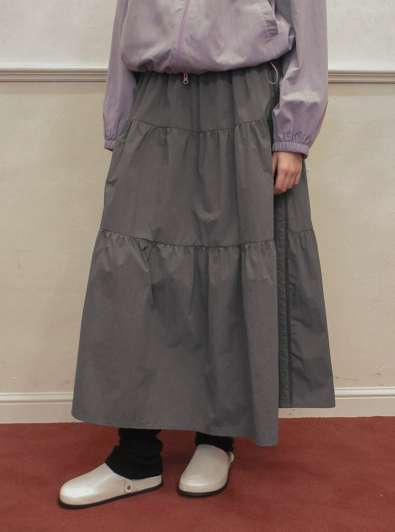TWEE Jure lace nylon tiered long skirt | Product styling view 4