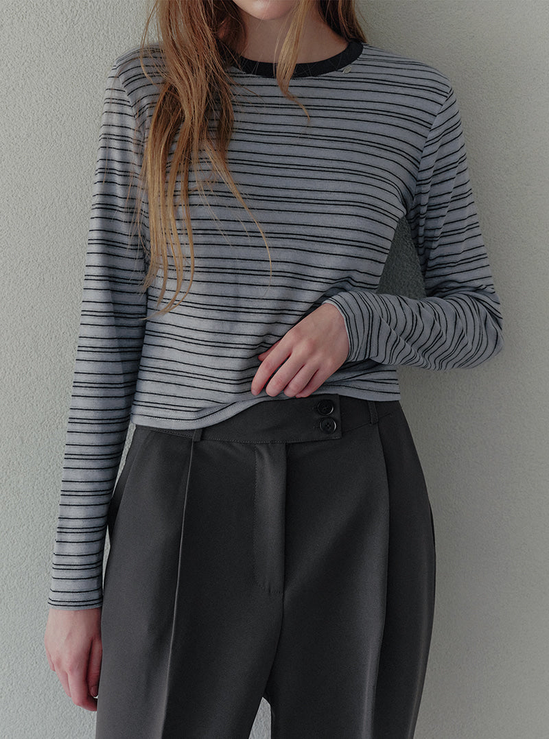 Bizen stripe semi-cropped long sleeve T-shirt | View 6