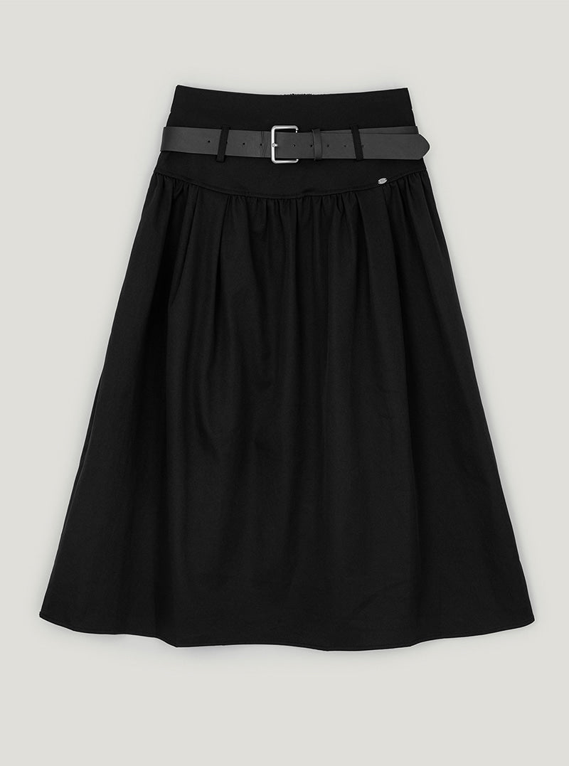Karen pleated long skirt (belt set) | Black cutout