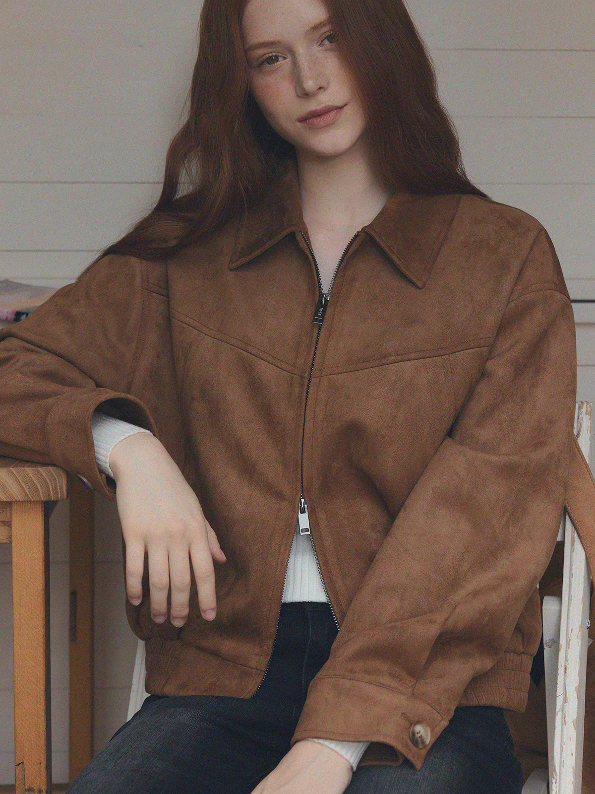 Loved Collar Blouson Jumper [Suede/ Leather]