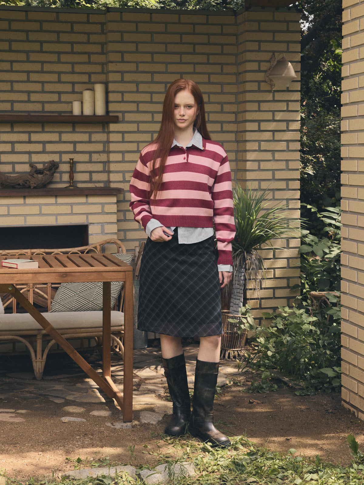 [TWEE] Pull en maille à col contrasté Nuo Stripe à manches longues