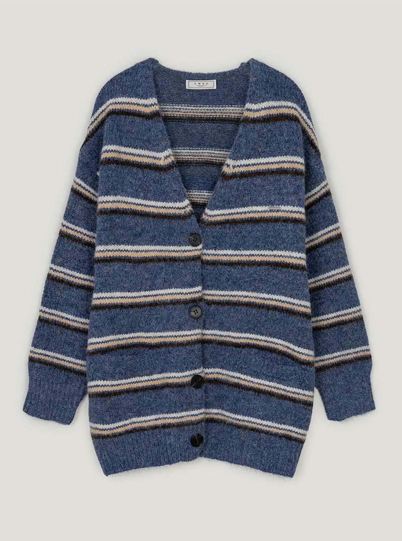 Reta V-neck oversized heavyweight knit long sleeve cardigan | Blue cutout