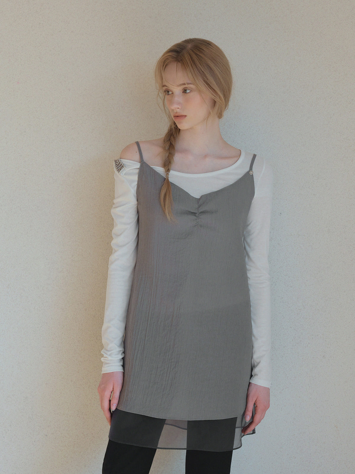 [TWEE] Pooden Snap-Button U-Ausschnitt Langarmshirt