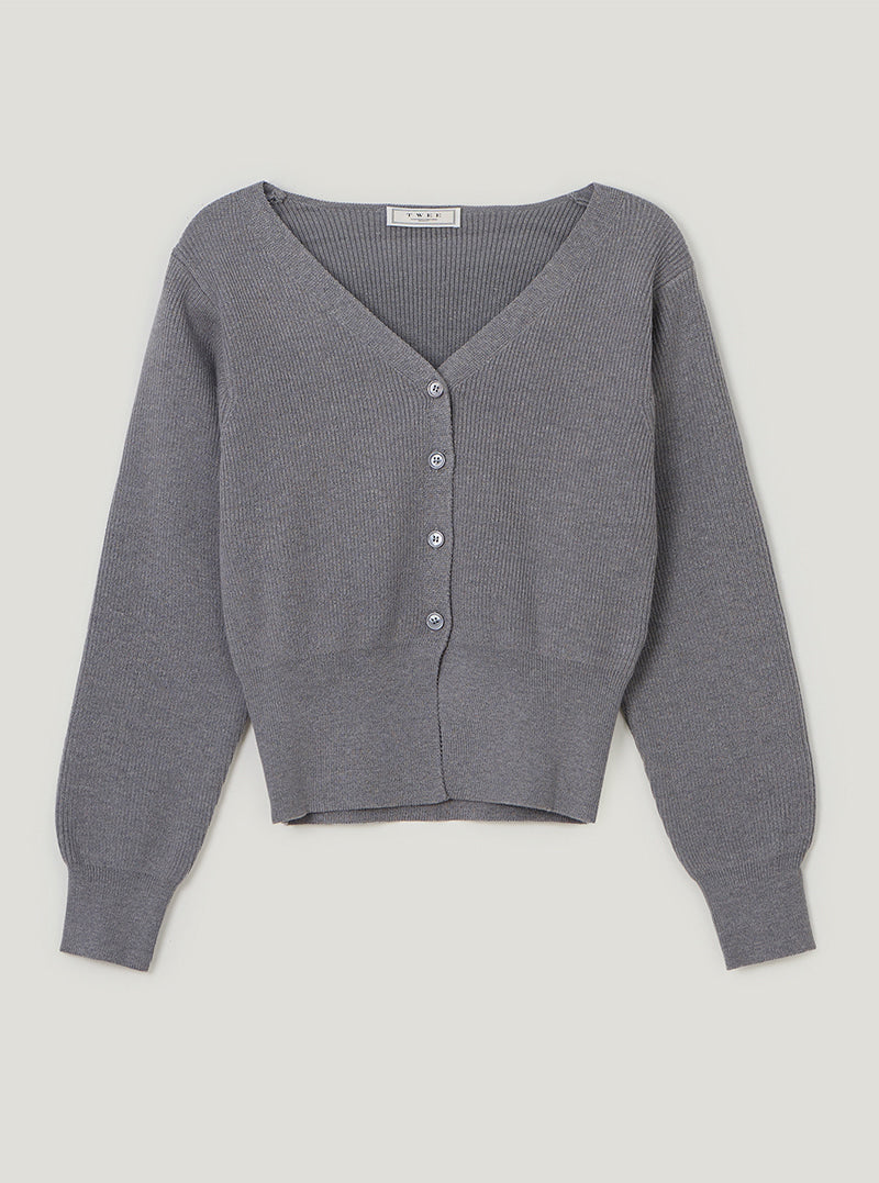 TWEE Coers round/V-neck long sleeve knit cardigan | Gray/V-Neck product-only view